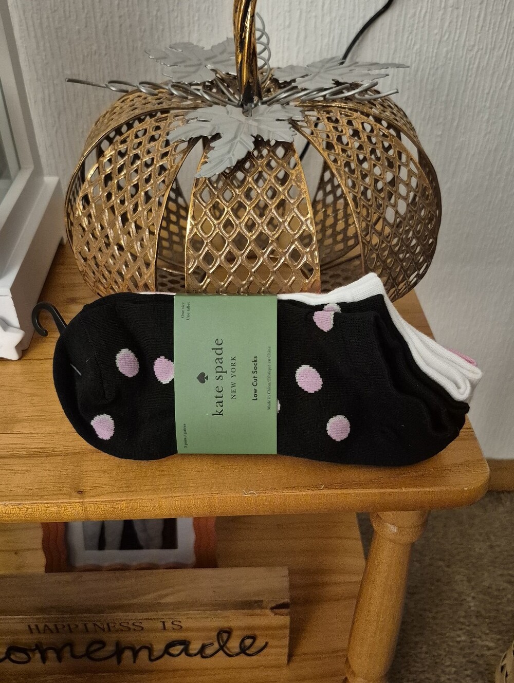 kate spade 3 Pack Low-Cut Socks. Black W/ Pink Polka Dots, Solid White & Pink.
